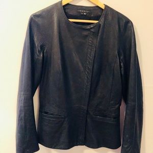 Theory Black Leather Zipper Front Jacket Large